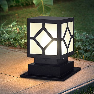 新中式庭院柱頭燈方形花紋圍欄批發(fā)不銹鋼柱頭燈廠家戶外草坪燈